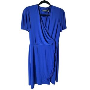 LRL Lauren Ralph Lauren Dress Womens Size 8 Blue Rushed Wrap‎ Shortsleeve